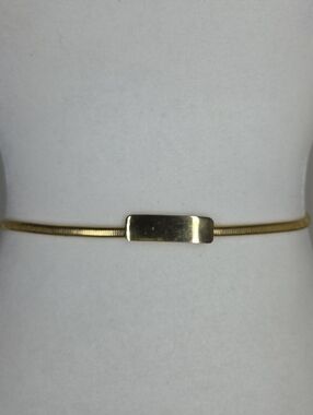 Vtg Gold Tone Snake Chain Stretchy Waist Cinch Skinny Belt Rectangle Buckle 25"